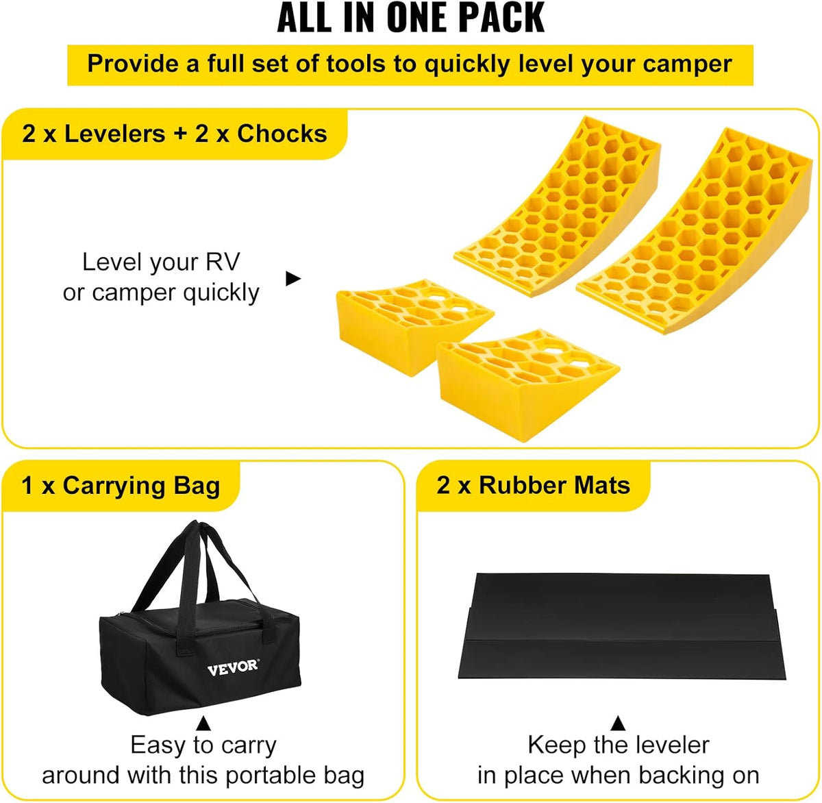 Camper Leveler 2 Pack HDPE Curved Levelers with Chocks and Rubber Grip Mats U31036