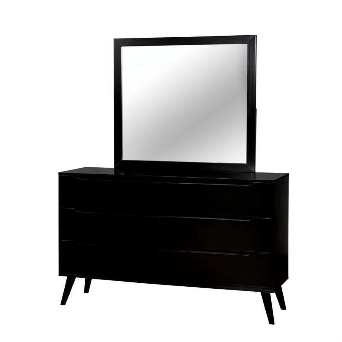 Black Solid Wood 6 Drawer Dresser and Mirror Set V421593