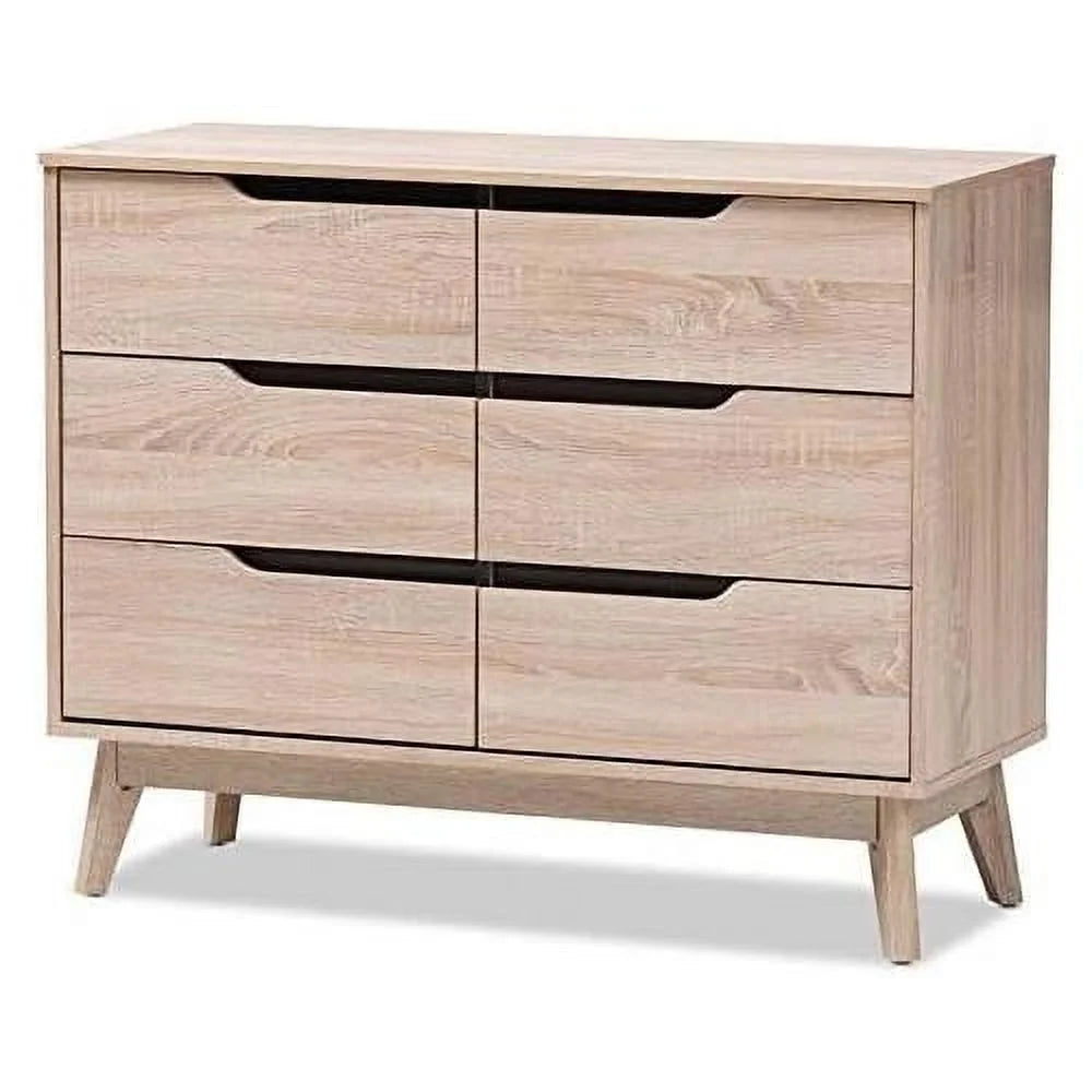 6 Drawer Wood Double Dresser Light Brown A1784