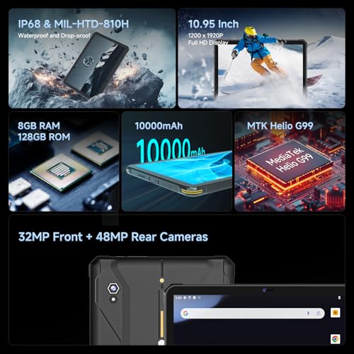 10.95 inch Android 14 Rugged Tablet 8GB+128GB IP68 Waterproof V956064