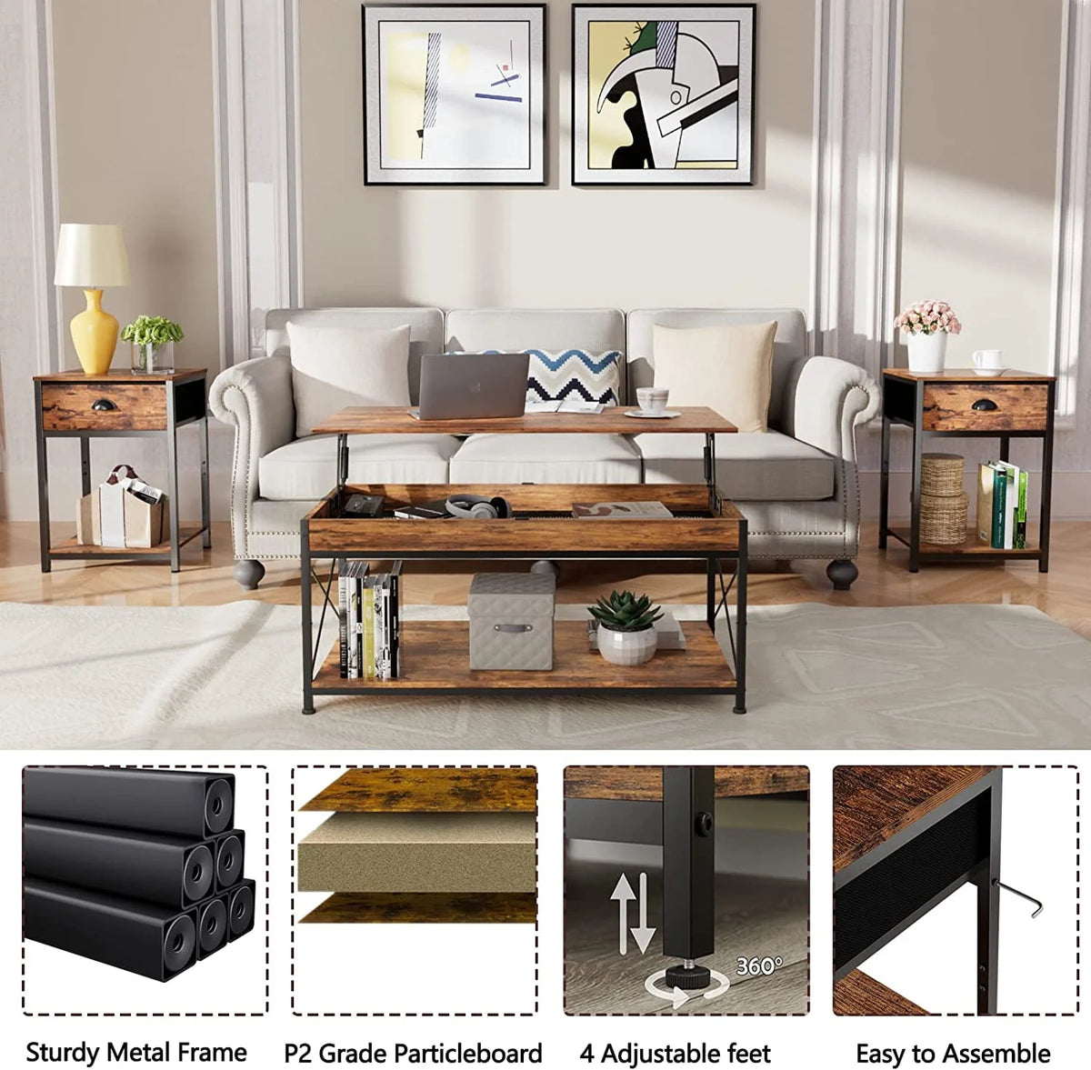 Set of 2 Nightstands with Fabric Drawer & Storage Shelf M70379