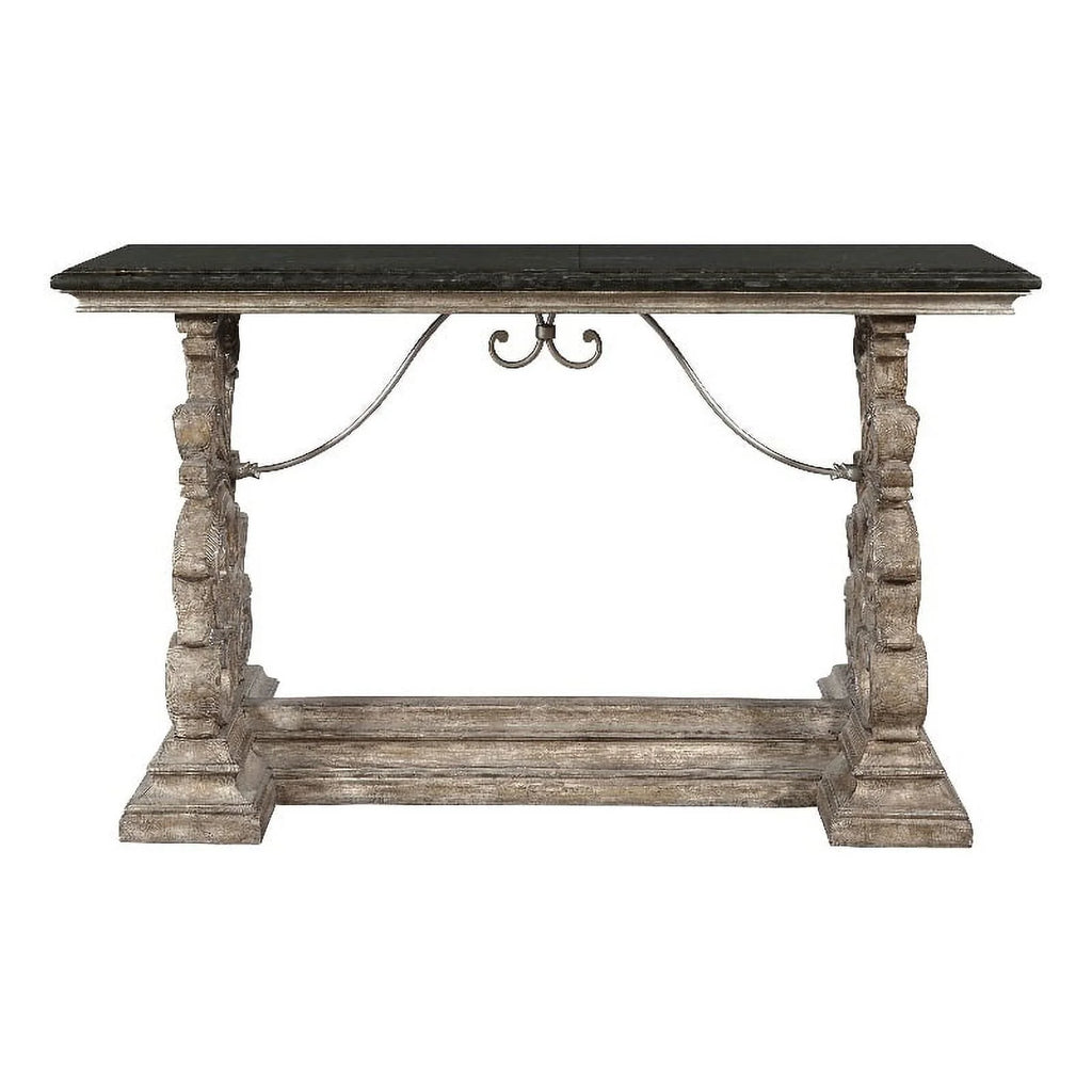 Brown Wood Console Table with Marble Top U313196