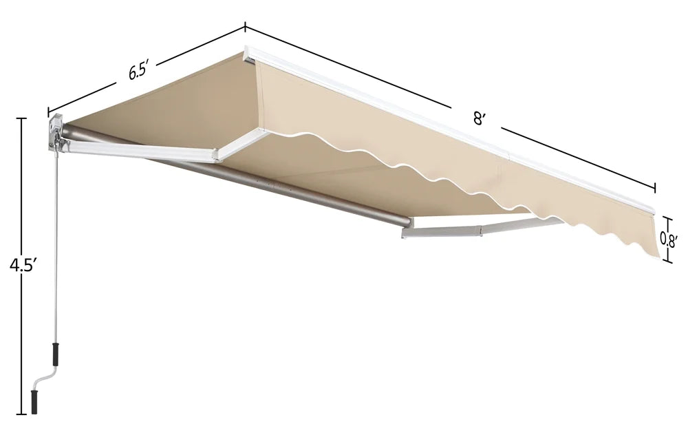 Beige Retractable Patio Sun Shade Awning with Hand Crank E838