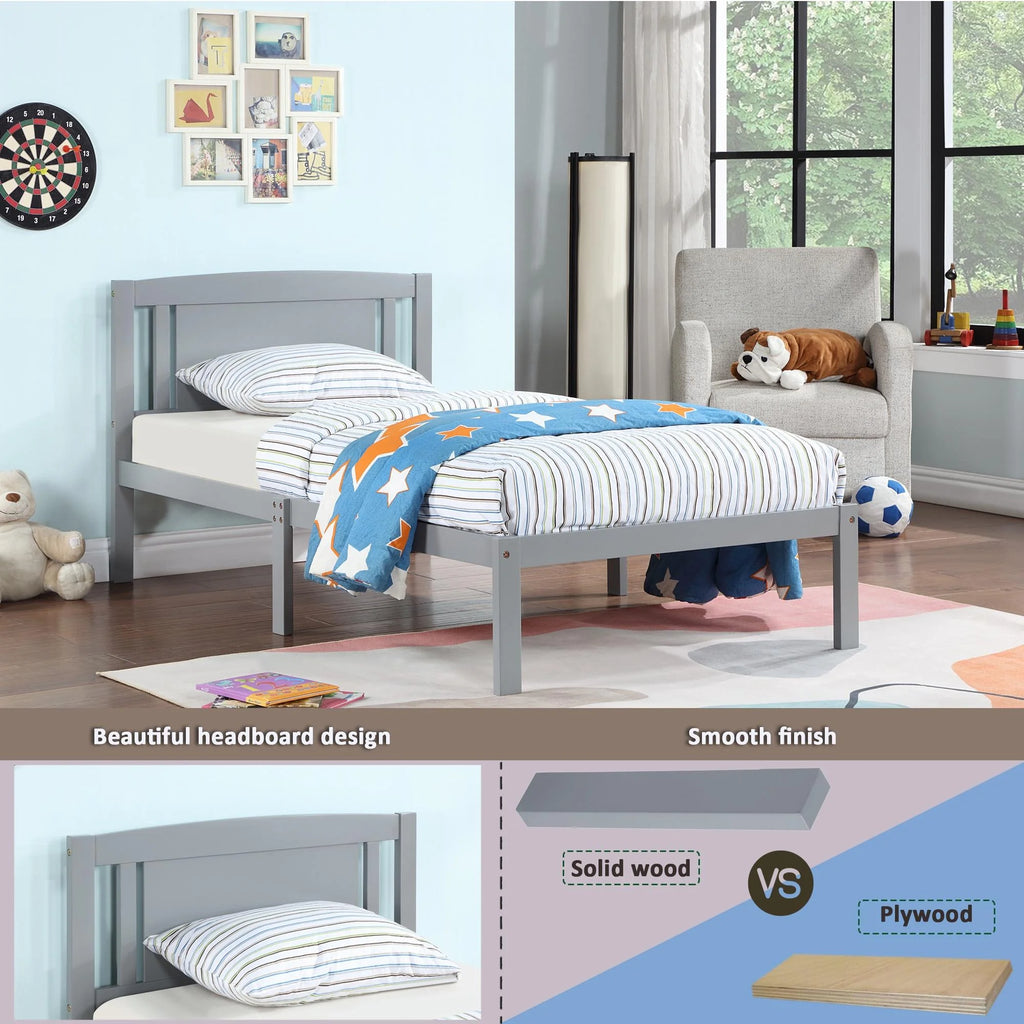 Twin Size Wood Platform Bed with Headboard R343118