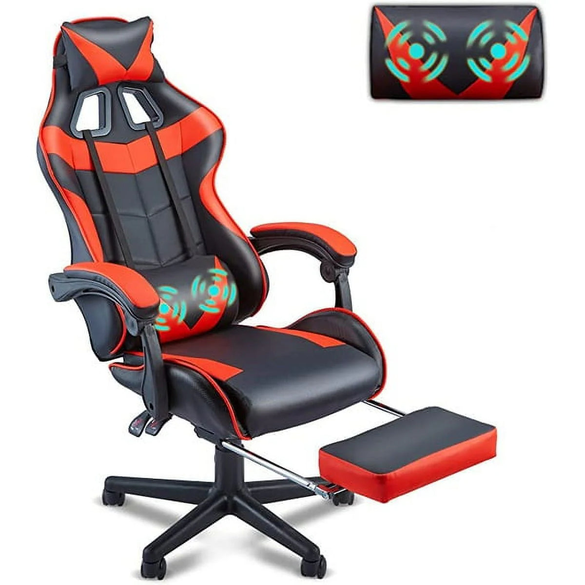 Blue Ergonomic Massage Gaming Chair with Footrest G35292