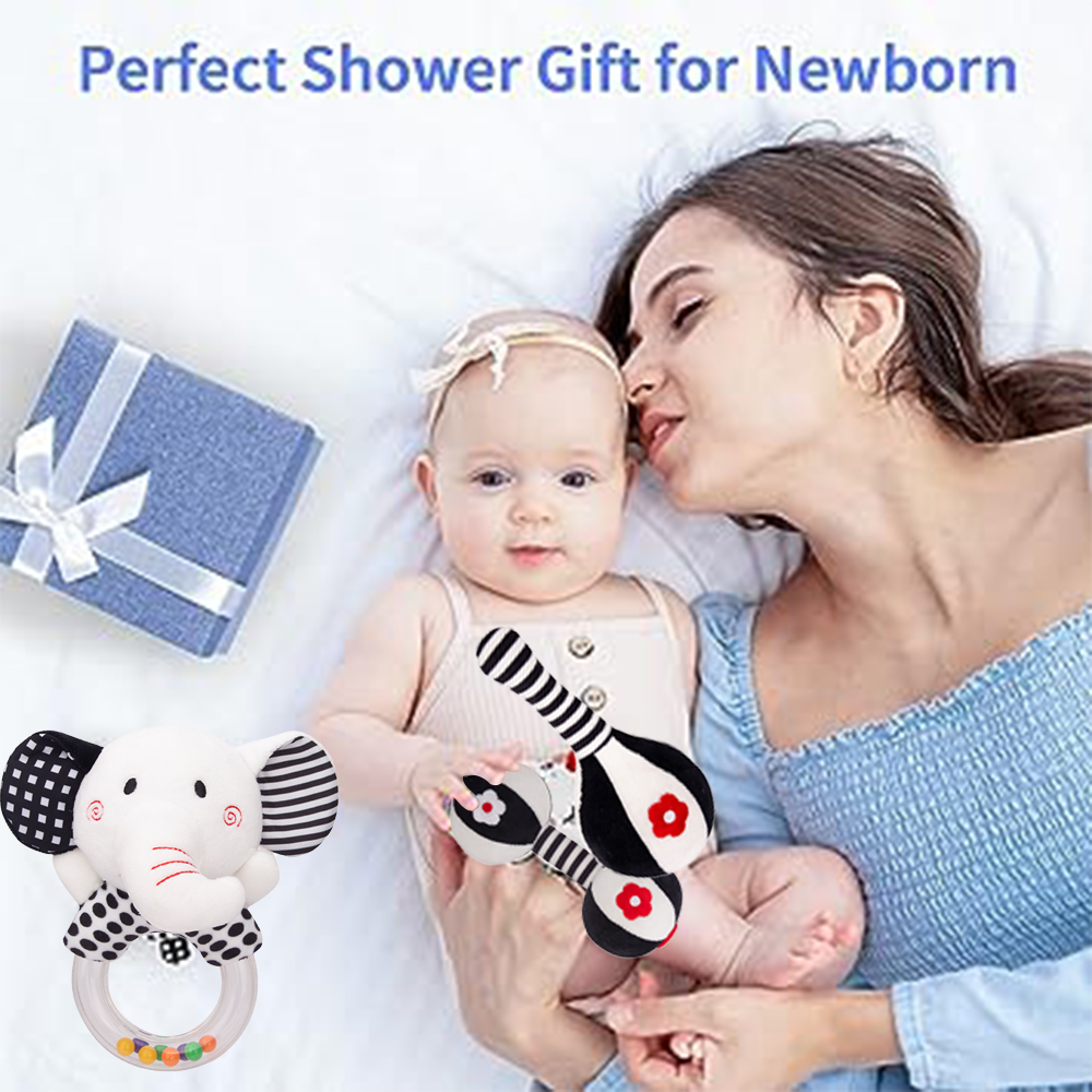 3PCS Black and White Plush Baby Rattles Q170