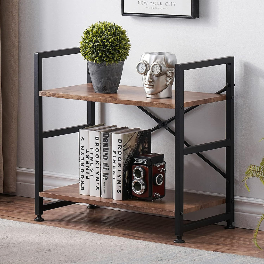 Vintage Brown 4 Tier Wood Bookshelf with Metal Frame X131