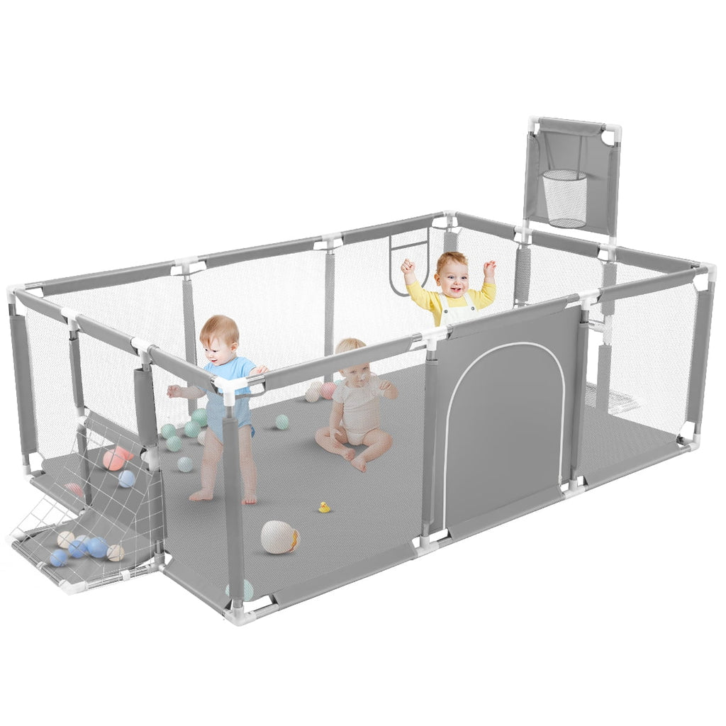 71 Inch Extra Large Baby Playpen with Basketball Hoop and Mesh K7341
