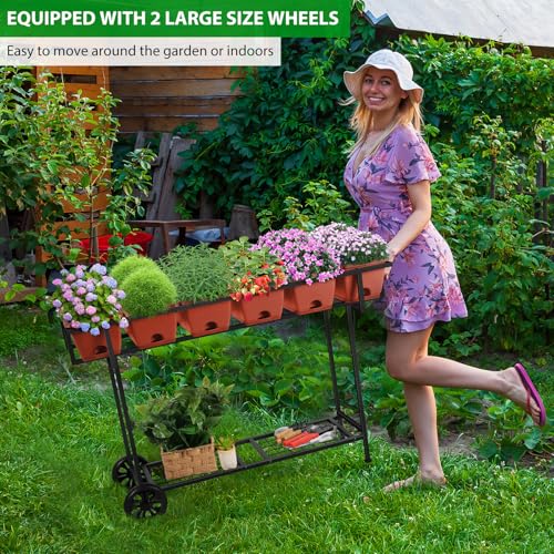 Black Raised Plastic Garden Bed with Legs and Wheels V92737