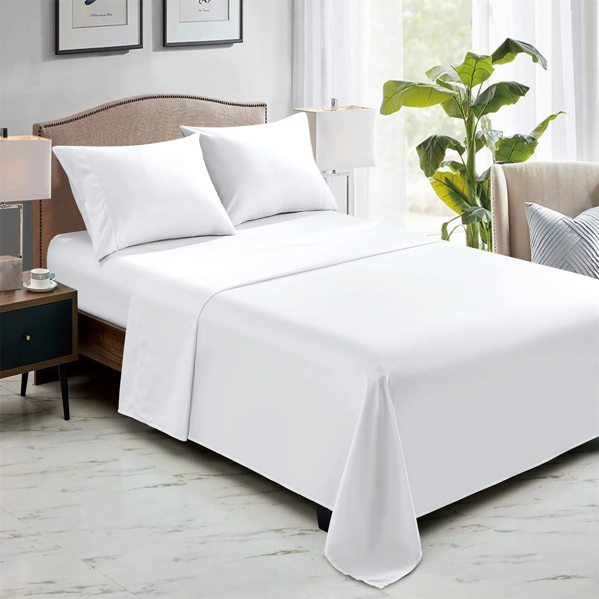 White Cooling Microfiber Twin Size Flat Sheets 6-Pack A726