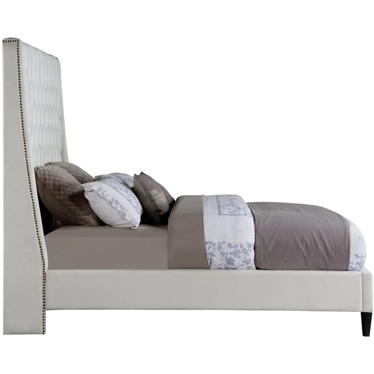Cream Velvet Queen Bed I193219