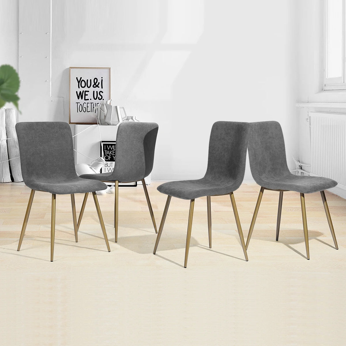 Velvet Dining Chairs Set of 4 Dark Gray Metal Legs W104888