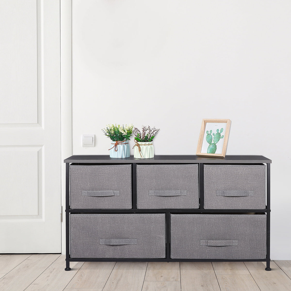 Brown 5 Drawer Fabric Dresser Q13509