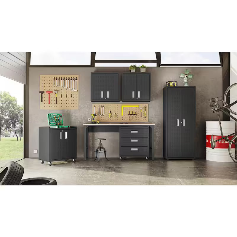 2-Shelf Wall Mount Metal Garage Cabinet in Charcoal Grey M3294