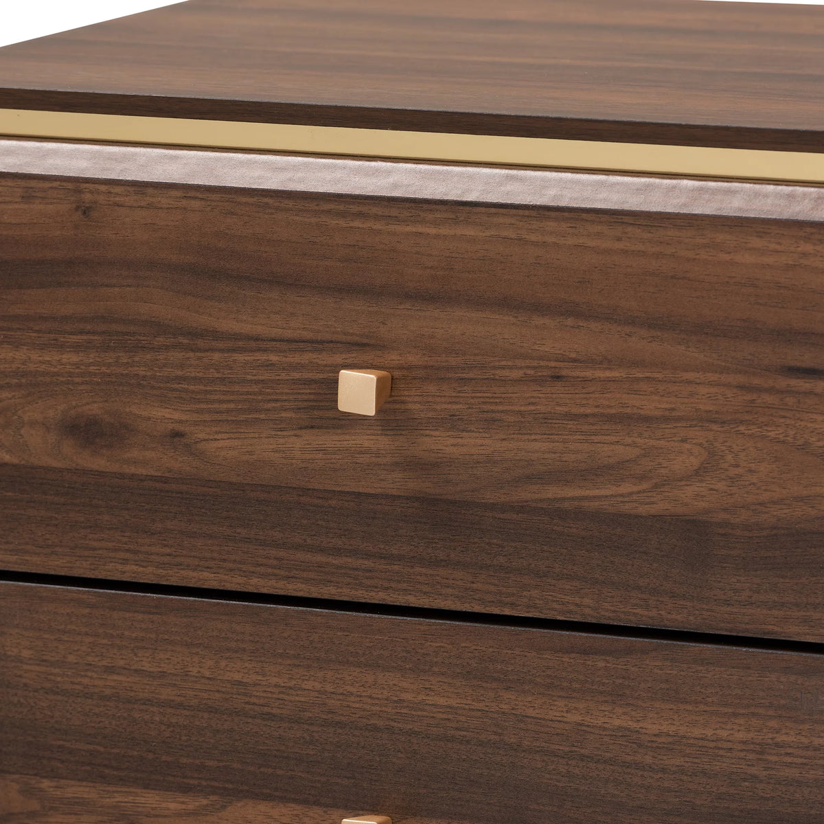 Walnut Brown Wood and Gold Metal 2-Drawer Nightstand H3402