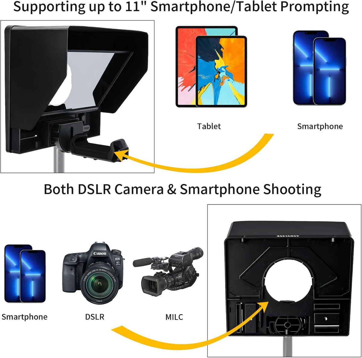 10 Folding Teleprompter for DSLR Smartphone and Tablet T12928