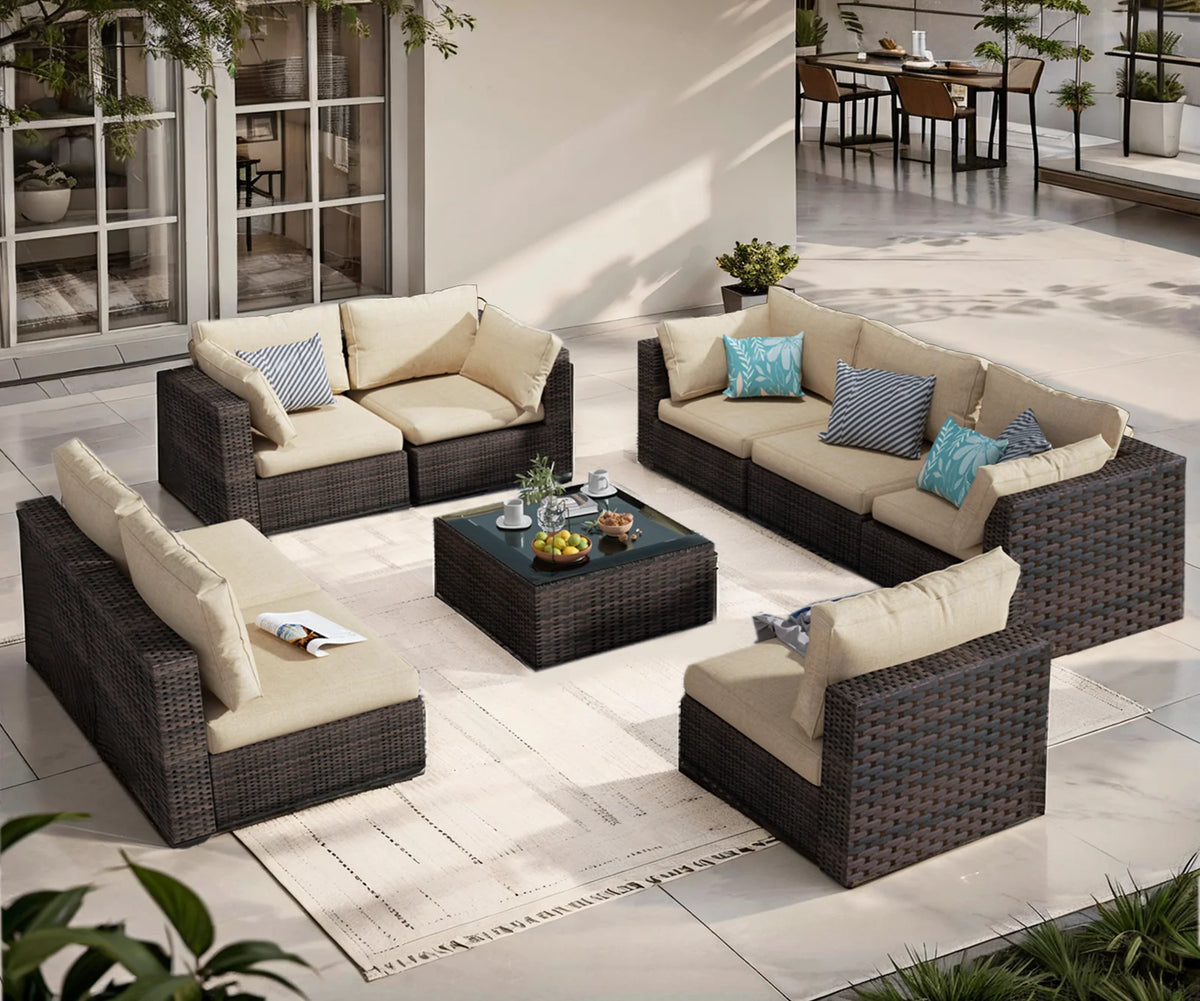 9 Pieces PE Wicker Rattan Outdoor Sofa Set J12921
