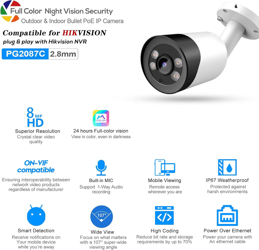8MP Full Color Night Vision Security Camera with 2.8mm Fixed Lens S4633
