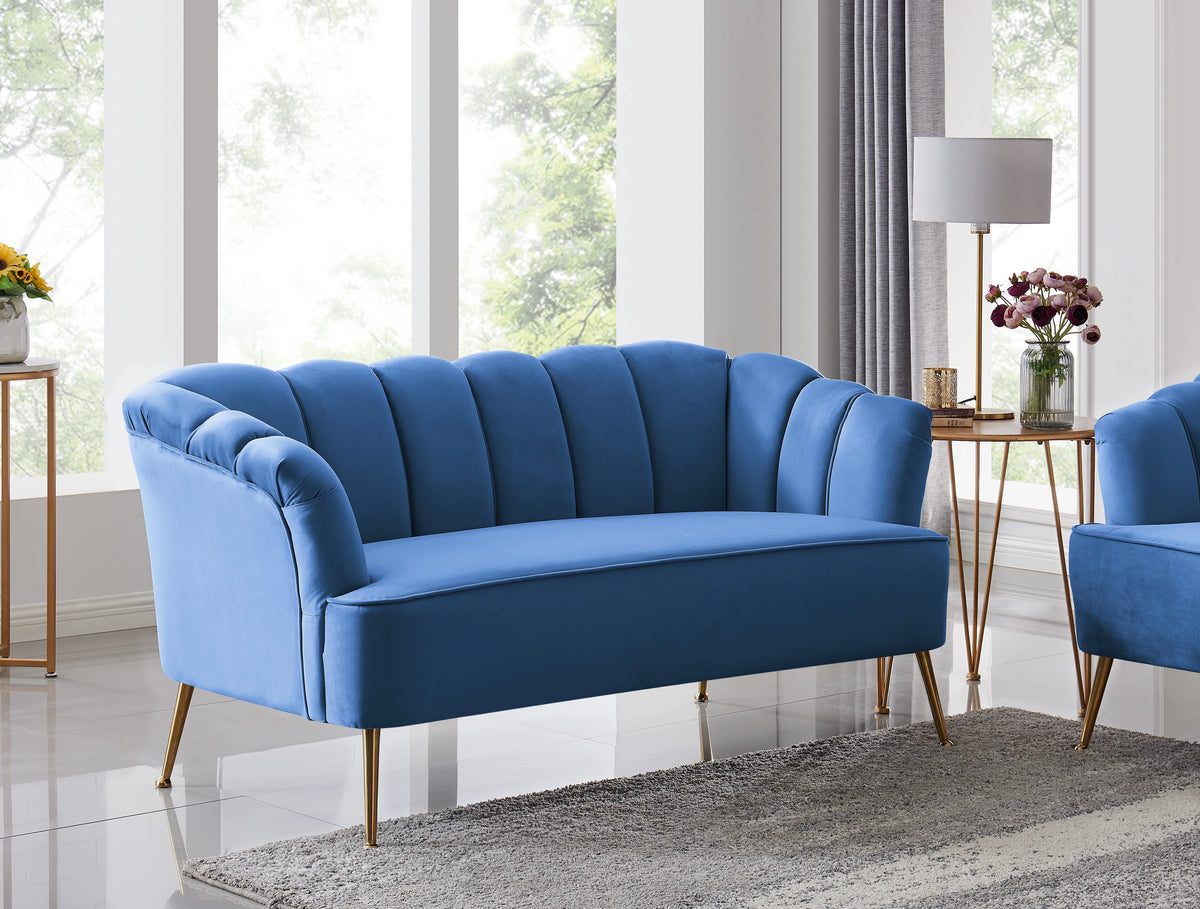 Navy Velvet Upholstered Love Seat Y6178