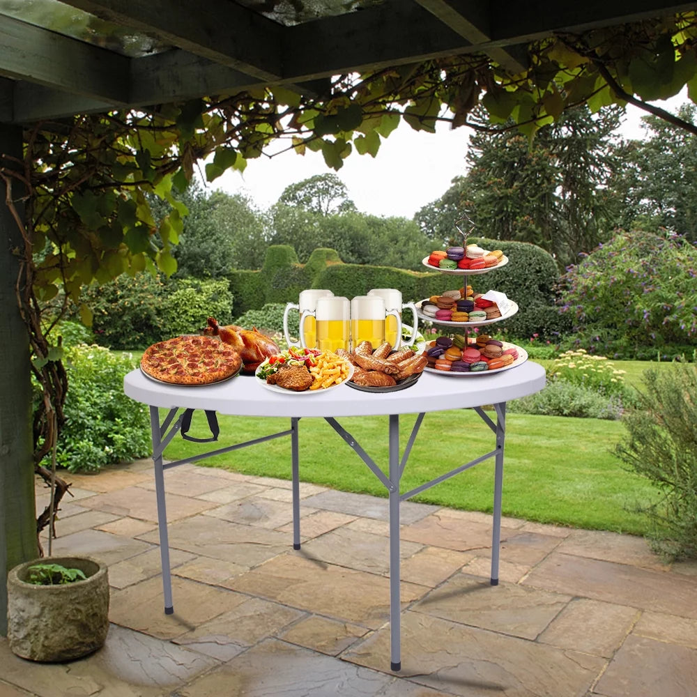 4 Ft White Round Folding Plastic Dining Table V902