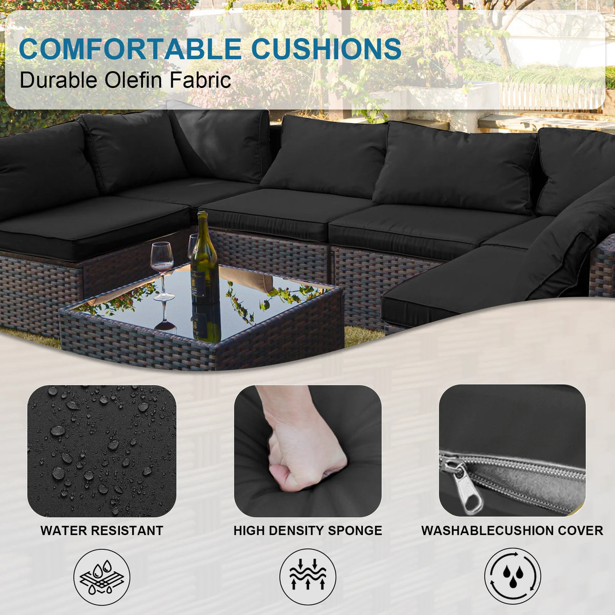 9 Pieces PE Wicker Rattan Outdoor Sofa Set J12921