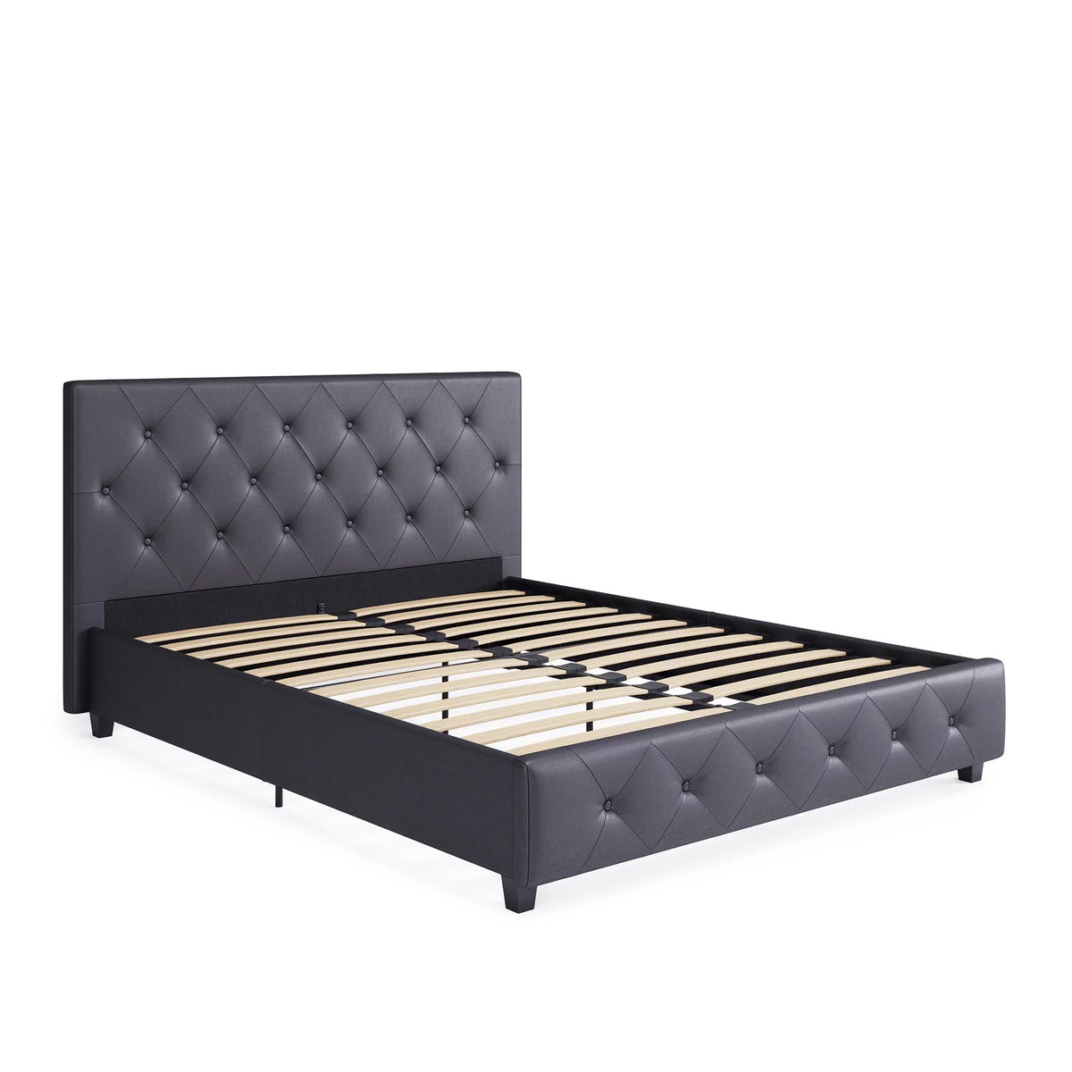 Queen Gray Faux Leather Upholstered Platform Bed V6554