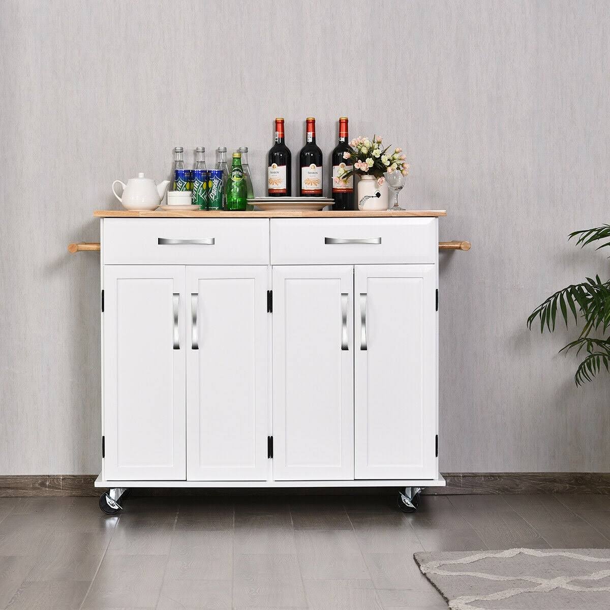 White Wood Top Rolling Kitchen Utility Cart H71671