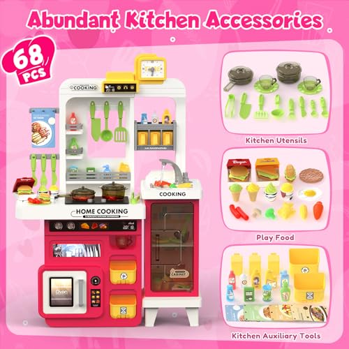 68 PCS Toddler Kitchen Playset with Light & Sound V921