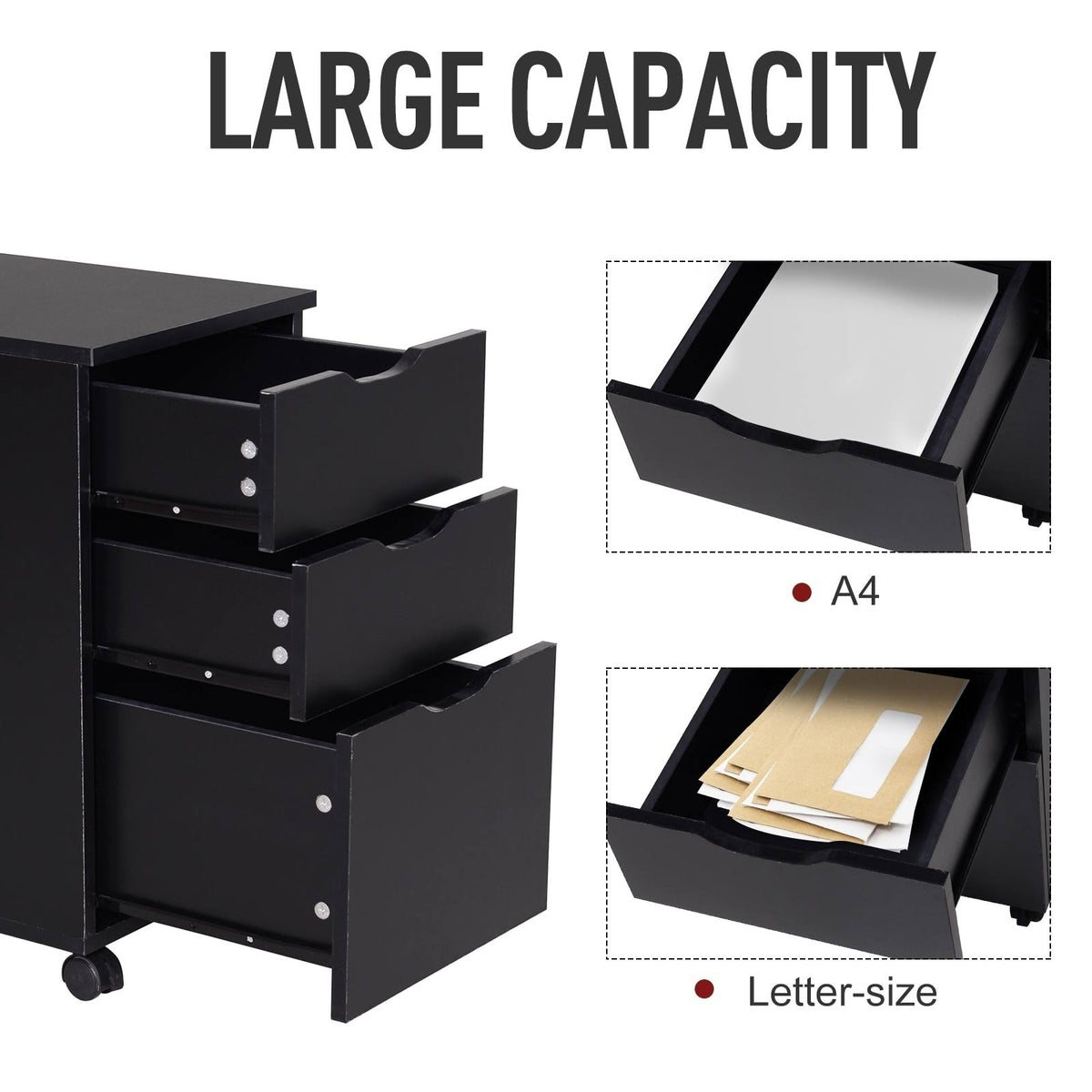 Black Wood Grain 3 Drawer Rolling File Cabinet I928593
