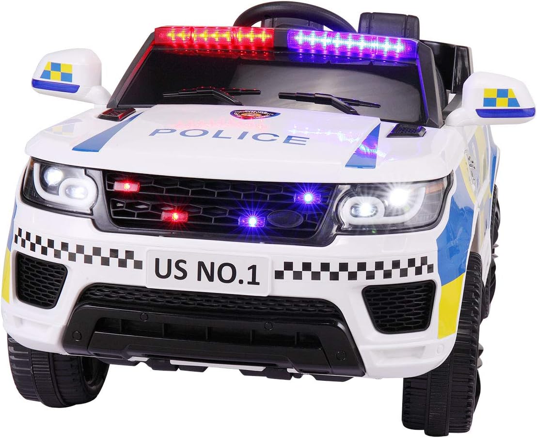Black 12V Kids Ride On Police Car Electric with Remote Control O2859