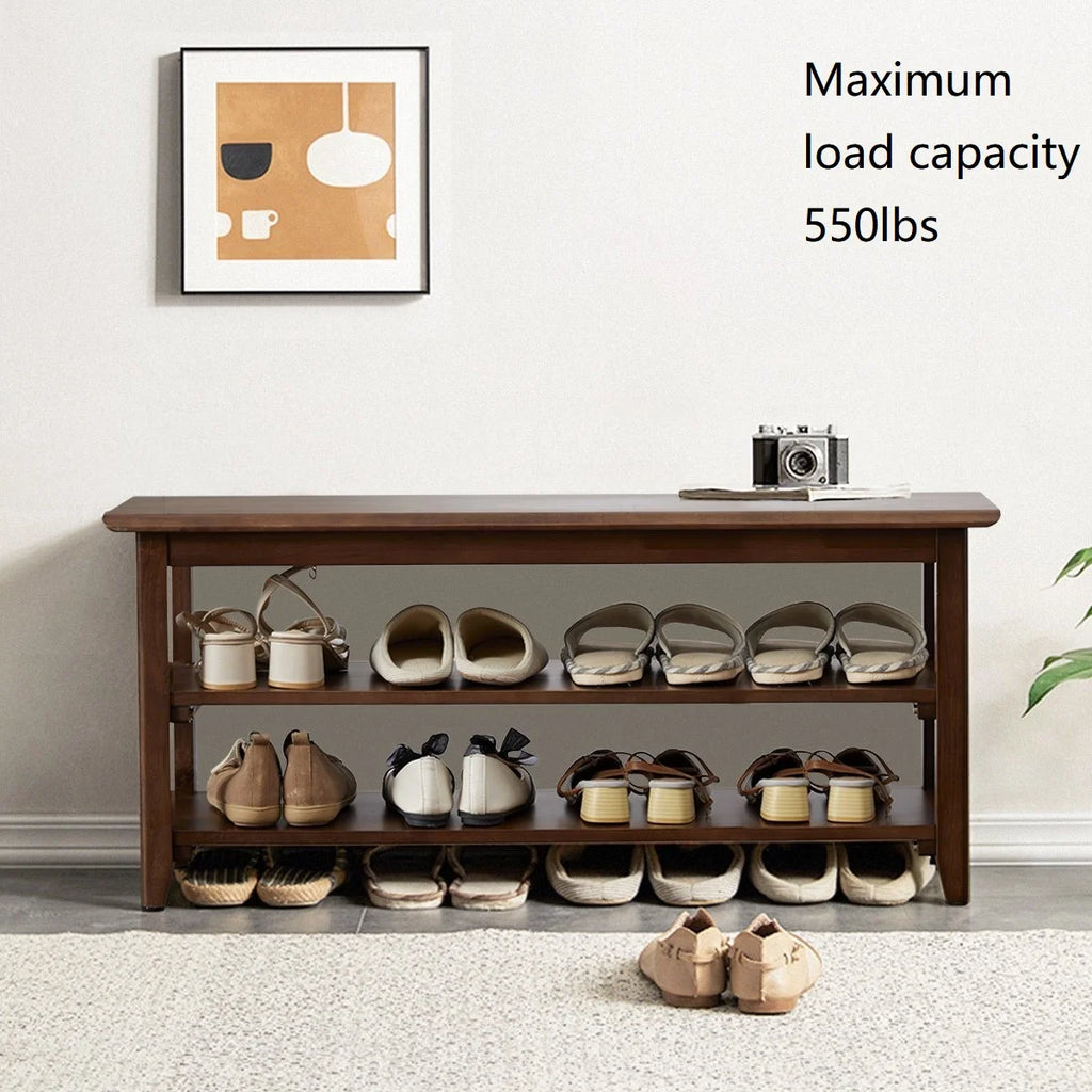 Dark Brown 3 Tier Wood Shoe Storage Bench Q63016