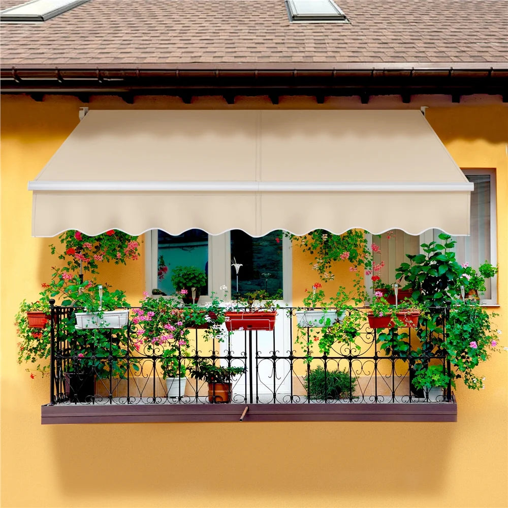 Beige Retractable Patio Sun Shade Awning with Hand Crank E838
