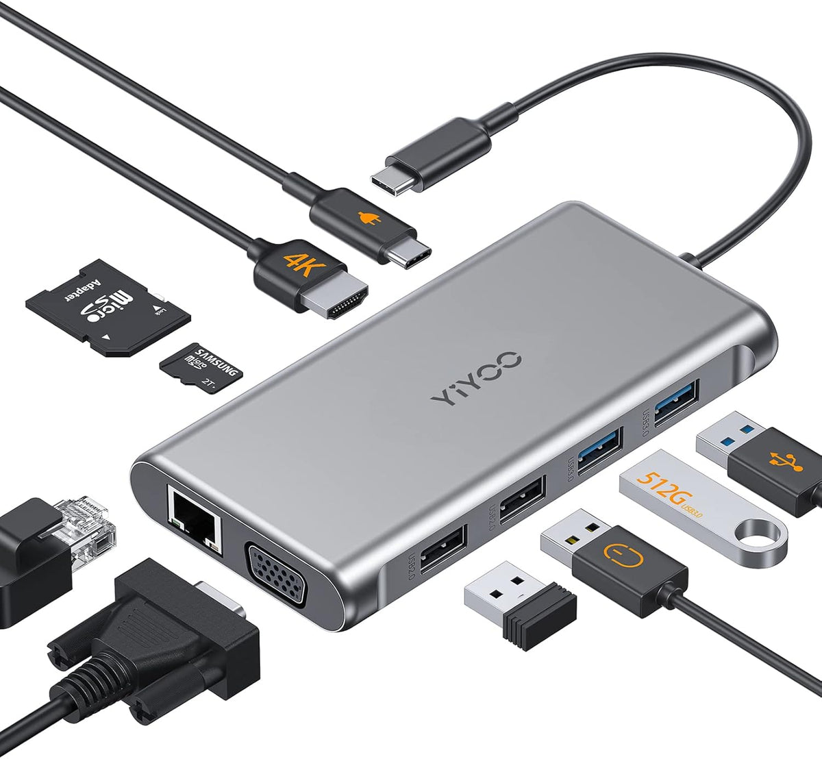 USB C Hub Adapter 8-in-1 with Ethernet Port, 4K USB C to HDMI, 3 USB 3.0, SD&Micro SD Card Reader, USB-C Power Delivery K804