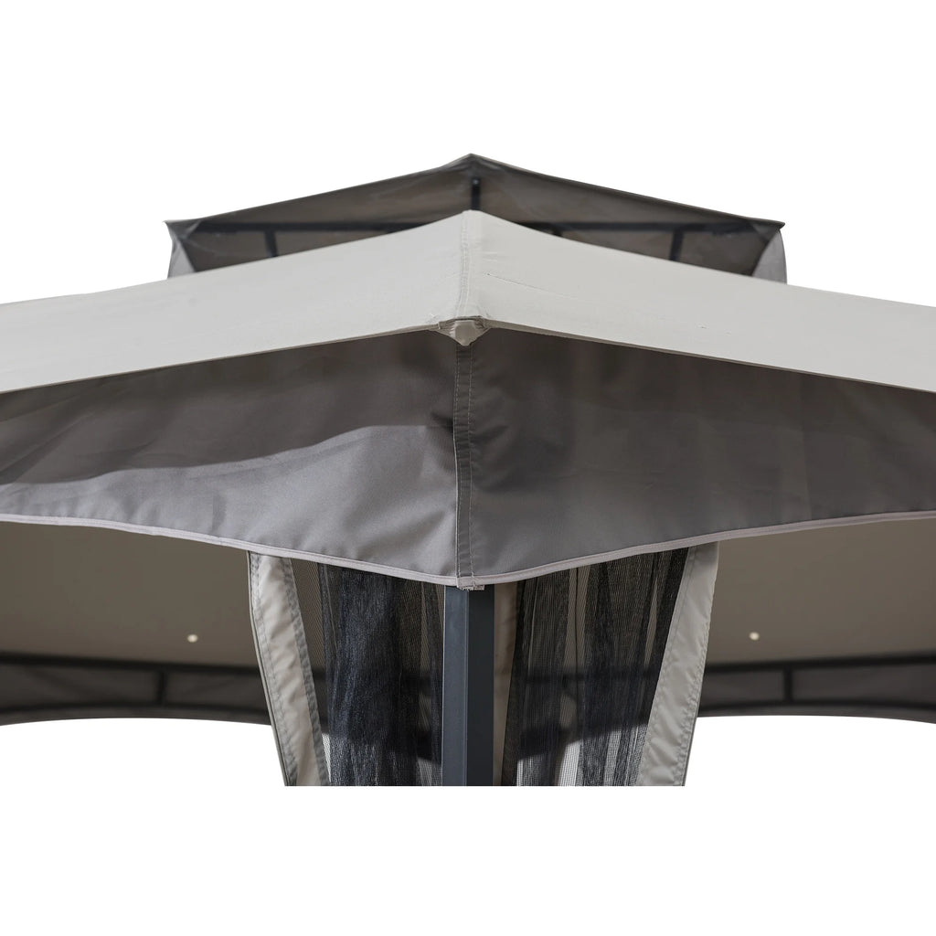 2-tone Gray Hexagon Steel Gazebo with Mosquito Netting M223590