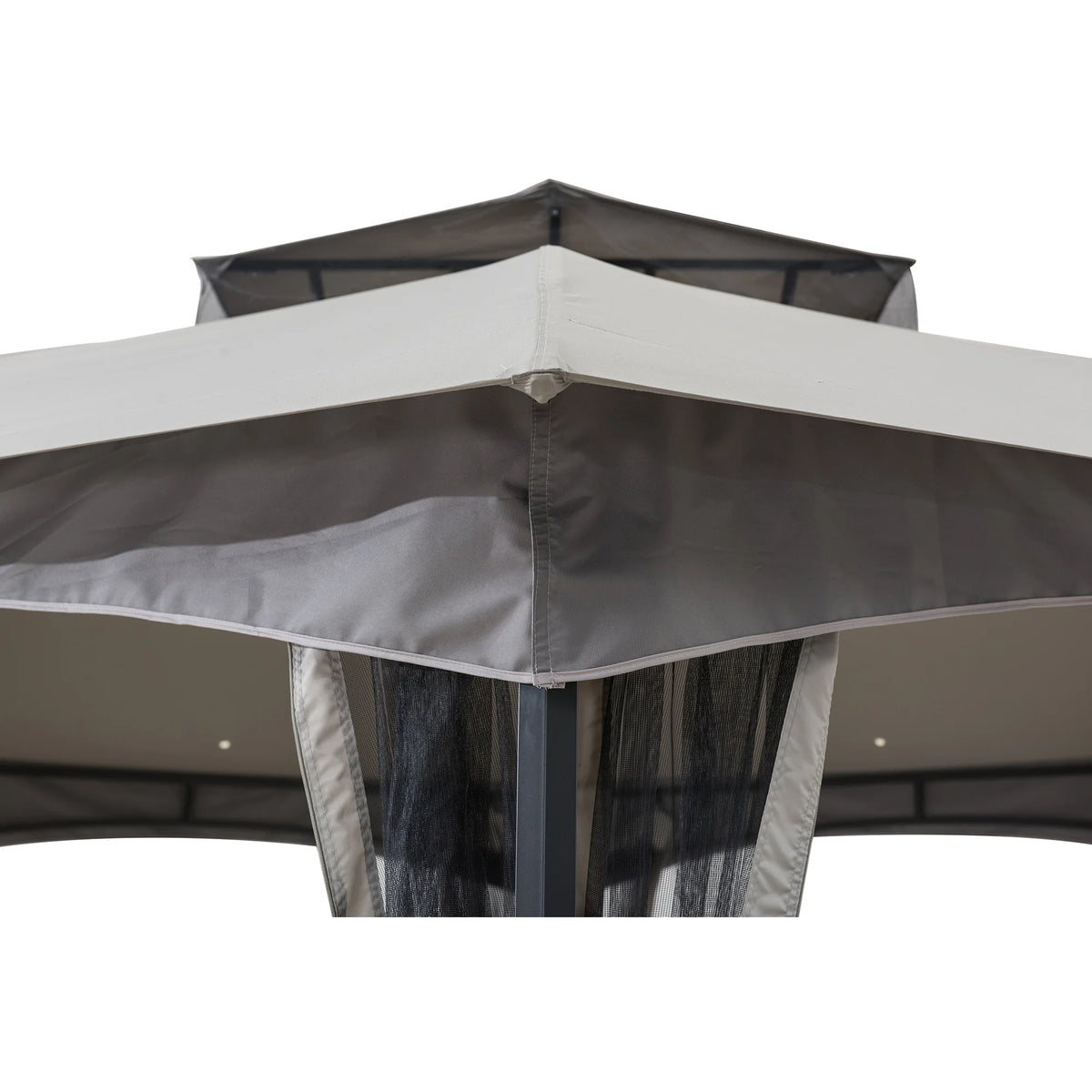 2-tone Gray Hexagon Steel Gazebo with Mosquito Netting M223590