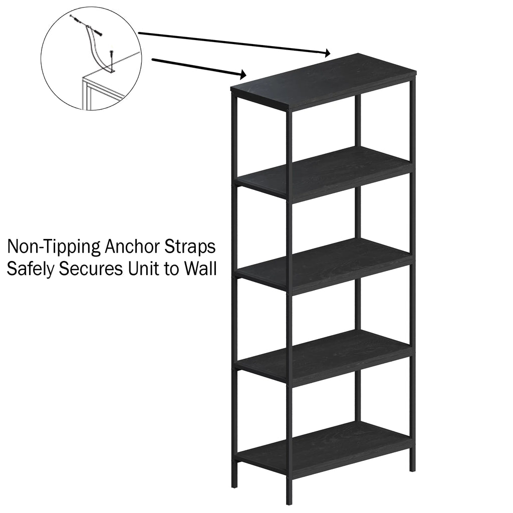 5-Tier Black Woodgrain Bookshelf S61864