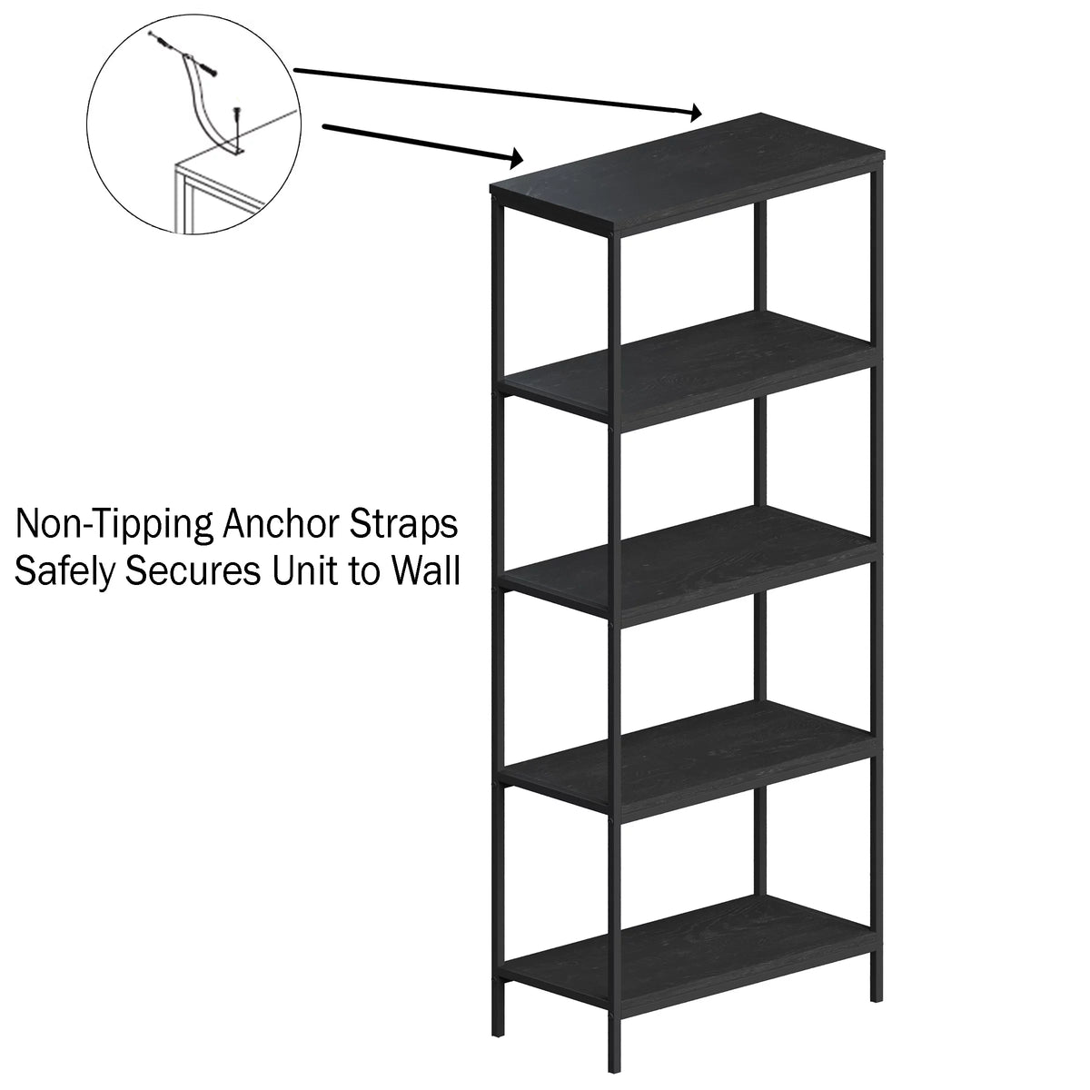 5-Tier Black Woodgrain Bookshelf S61864