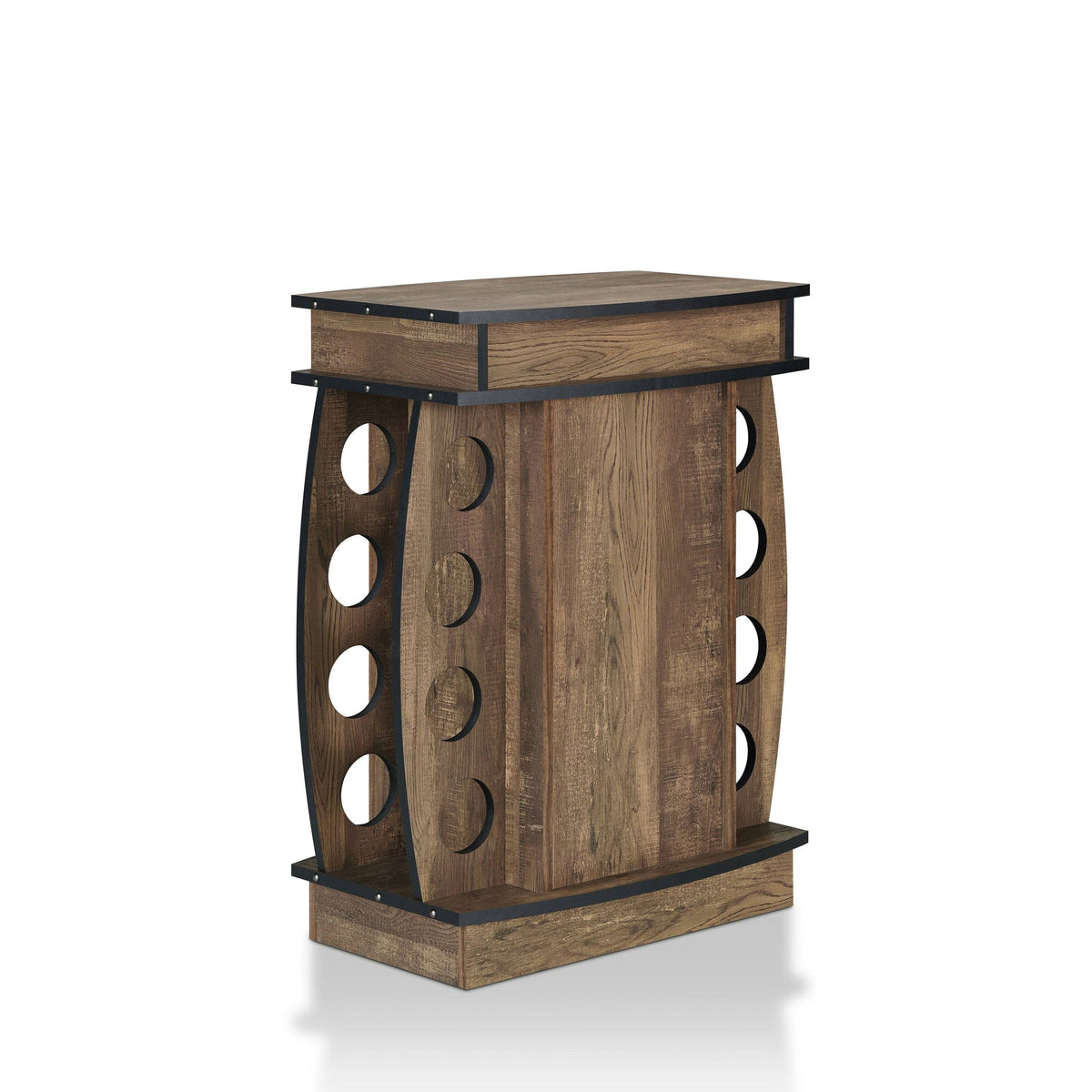Rustic Reclaimed Oak Finish Multi-Storage Bar Cabinet D335020
