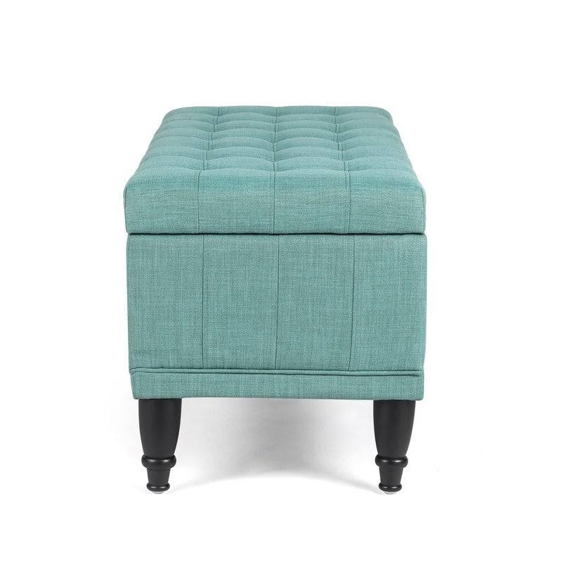 Tufted Light Teal Rectangular Storage Ottoman N451352