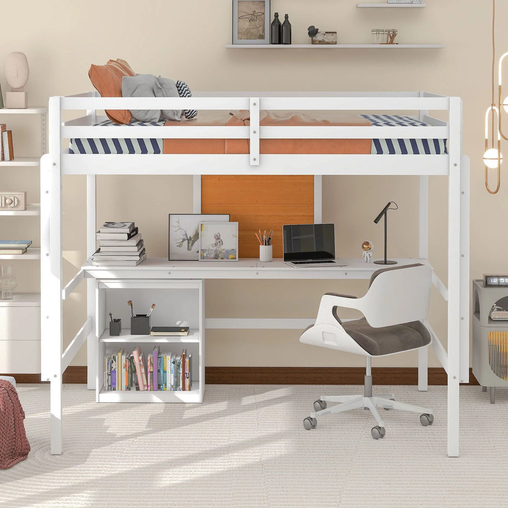 Full Size Loft Bed with Desk and Storage D853