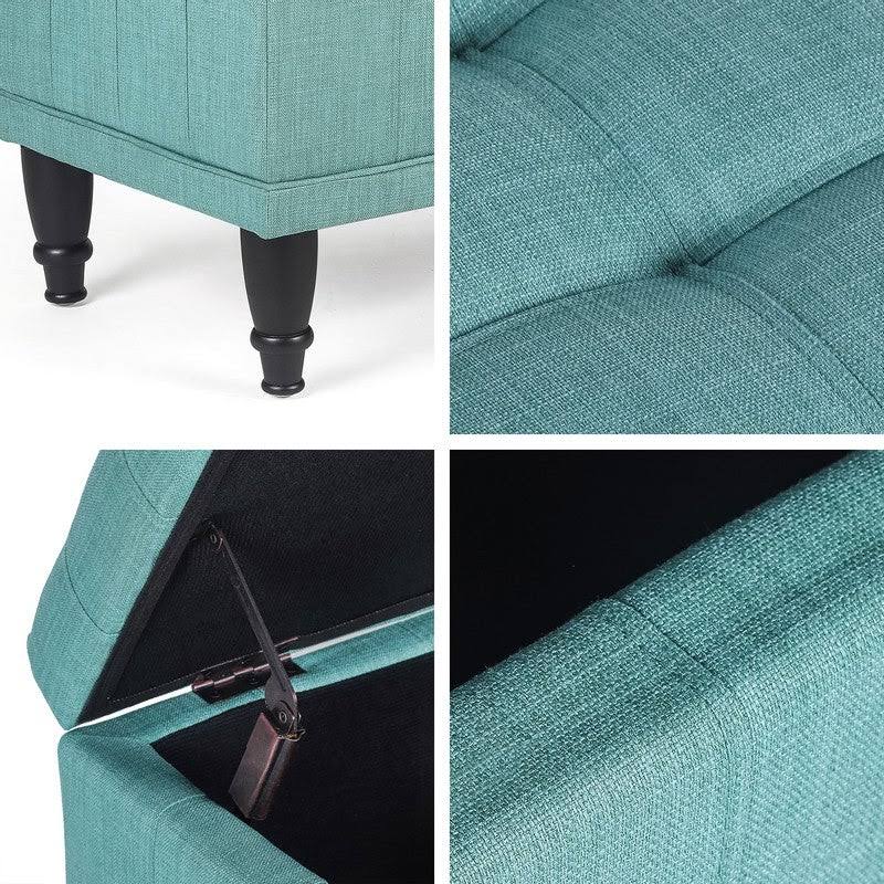 Tufted Light Teal Rectangular Storage Ottoman N451352