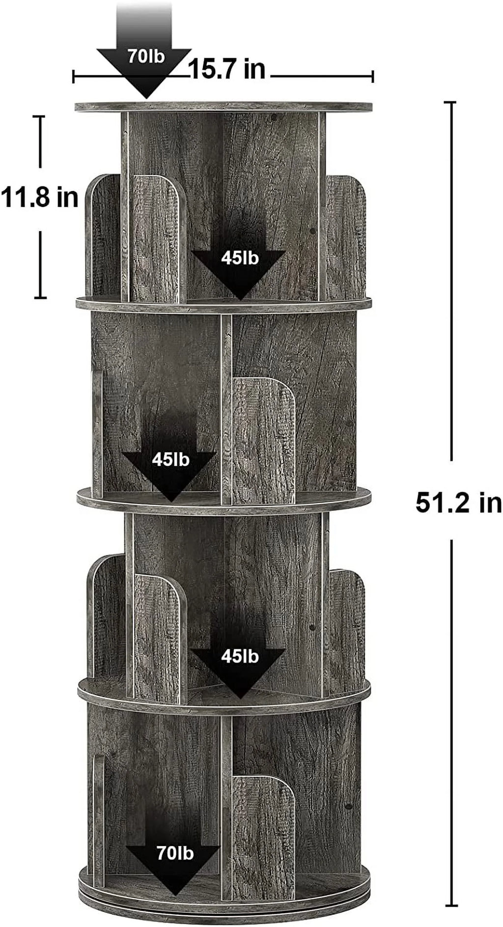 Grey Oak 4 Tier Rotating Corner Bookshelf A459394