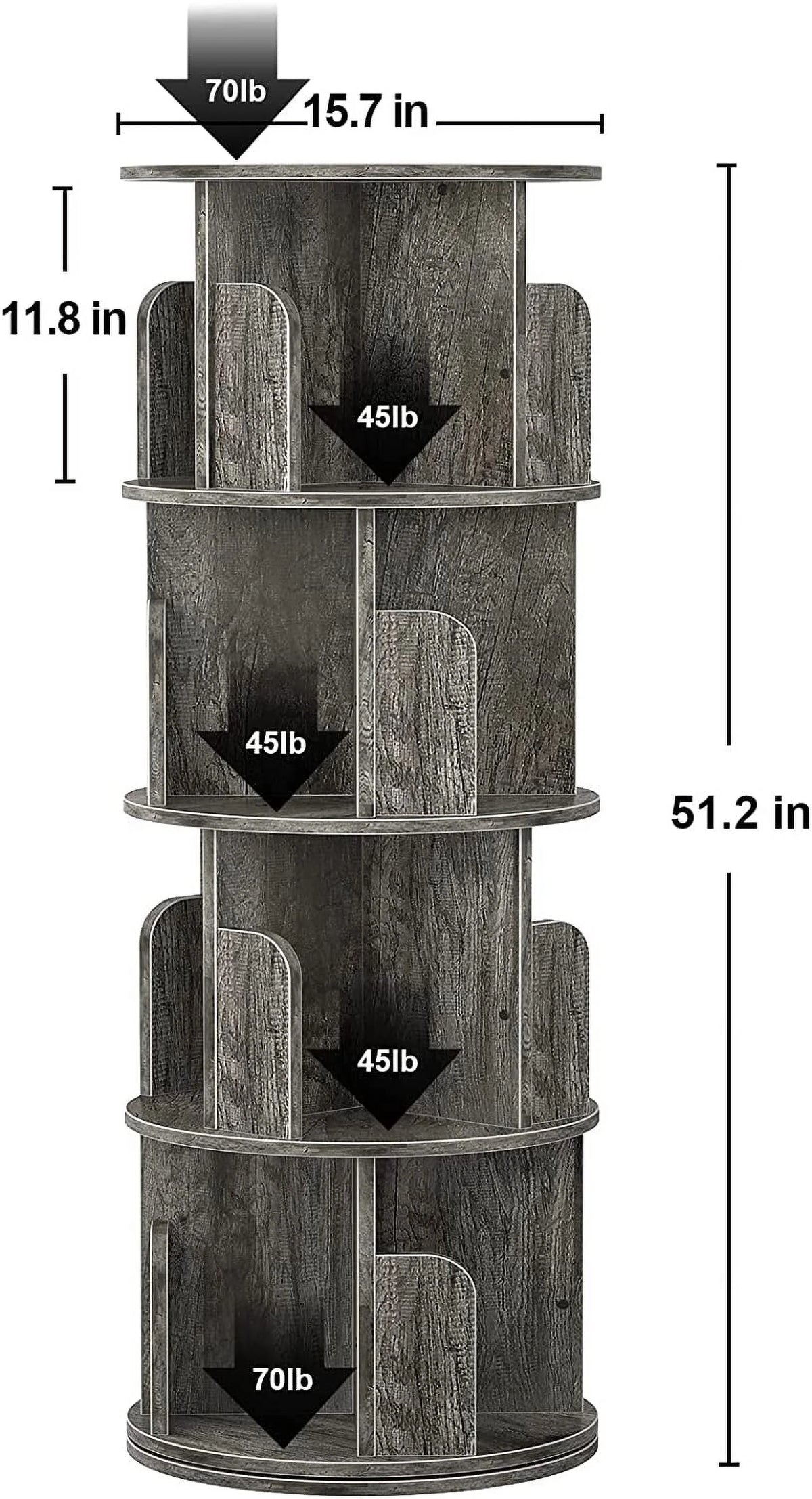Grey Oak 4 Tier Rotating Corner Bookshelf A459394