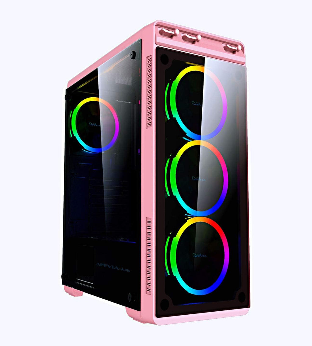 Black Mid Tower Gaming Case with Tempered Glass Panel and RGB Fans J166313
