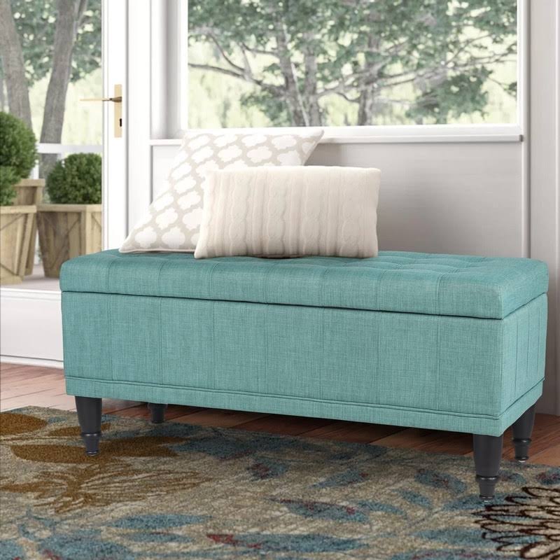 Tufted Light Teal Rectangular Storage Ottoman N451352