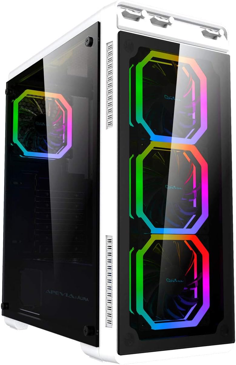 Black Mid Tower Gaming Case with Tempered Glass Panel and RGB Fans J166313