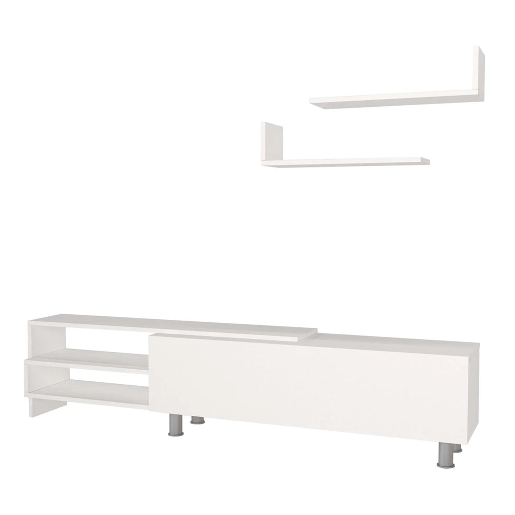 72 Inch White Wood TV Console with Storage 3 Piece Set V4808