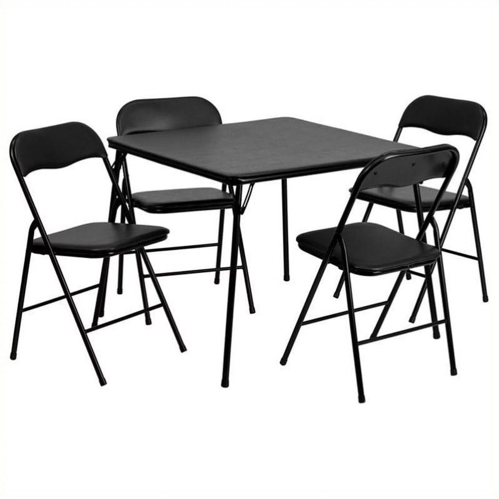5 Piece Folding Dining Table and Chair Set in Black O16053