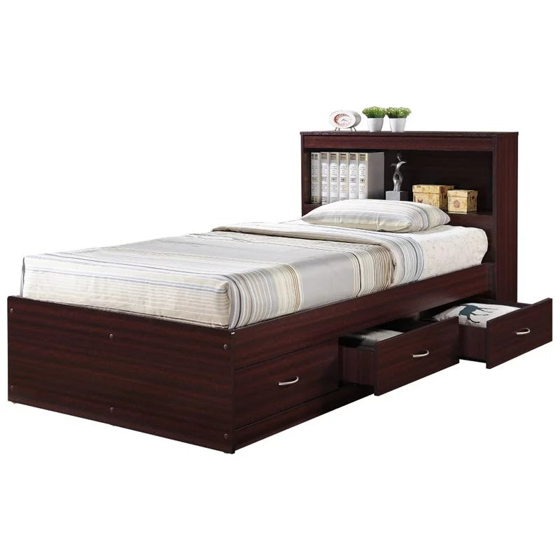 2 Piece Bedroom Set with Captain Bed and 2 Door Armoire in Mahogany L274