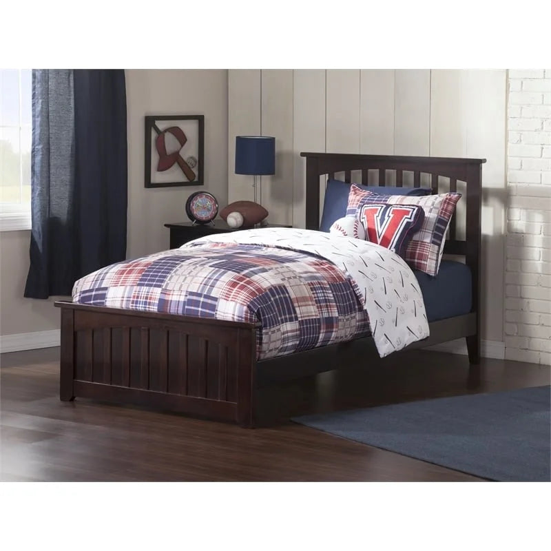 Solid Wood Twin Bed with USB Charger in Espresso L6283